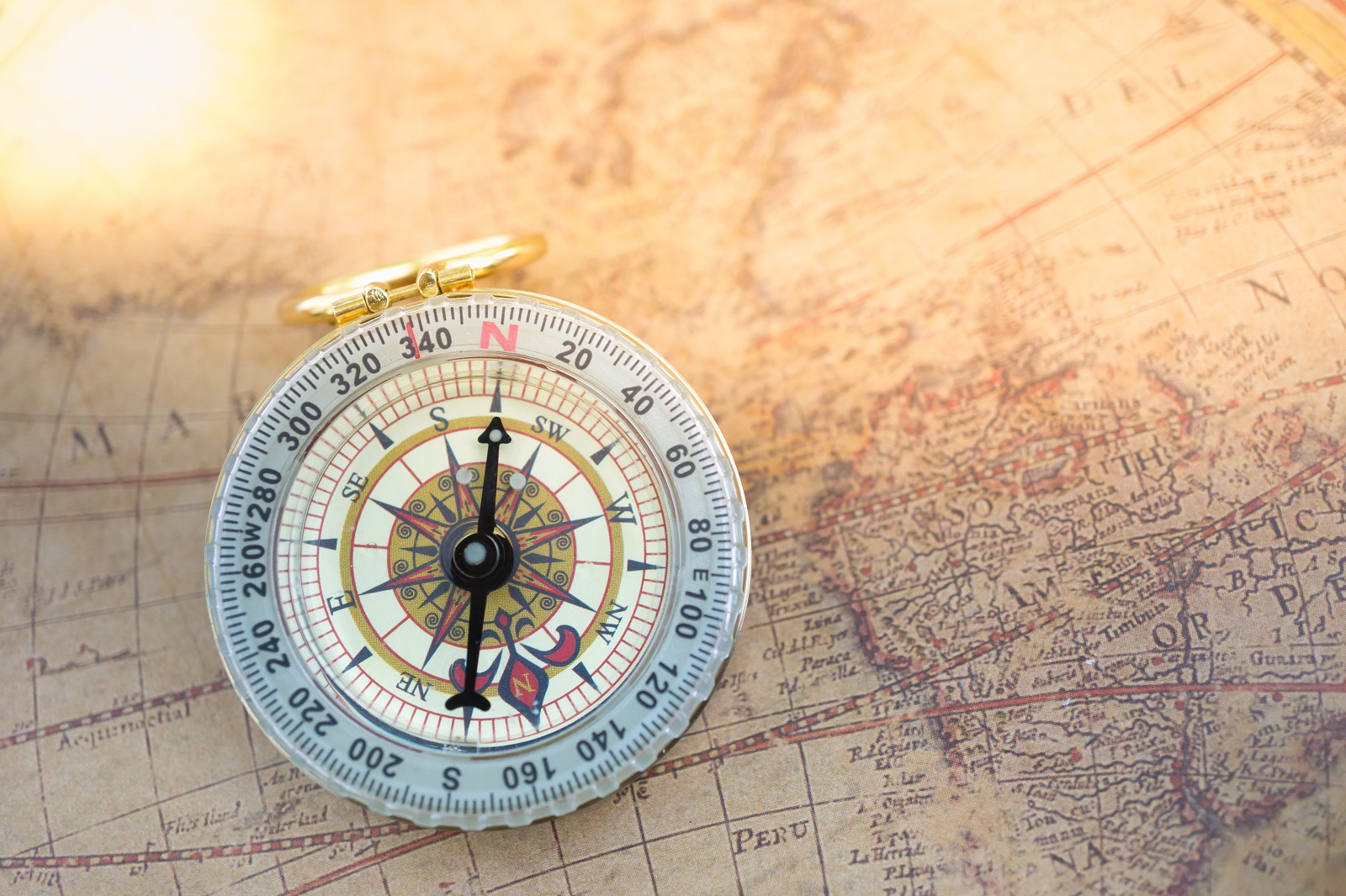antiek kompas op landkaart