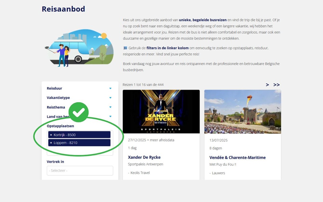 screenshot geselecteerde opstapplaatsen